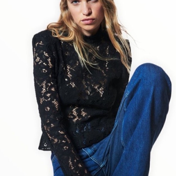 ZARA AW21 BLACK SHOULDER PAD LACE TOP 4786/313 - Picture 2 of 6